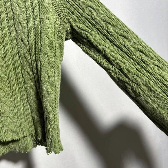 Aeropostale Green Cable Knit Hoodie Cropped Button Sweater M VTG Y2K Grunge SEE - Picture 4 of 7